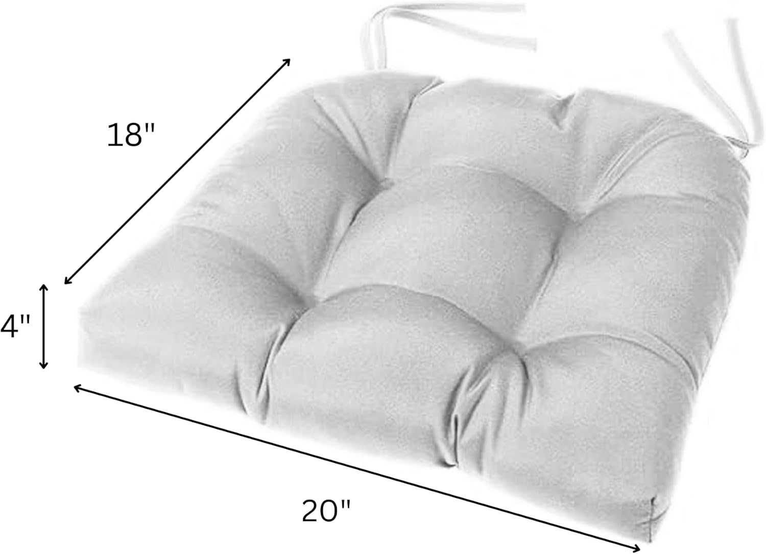 Cushion Source 20" x 18" x 4" Tufted Sunbrella Chair Cushion with Ties, Indoor Outdoor Seat Cushion, Fade and Water Resistant, Sunbrella Black