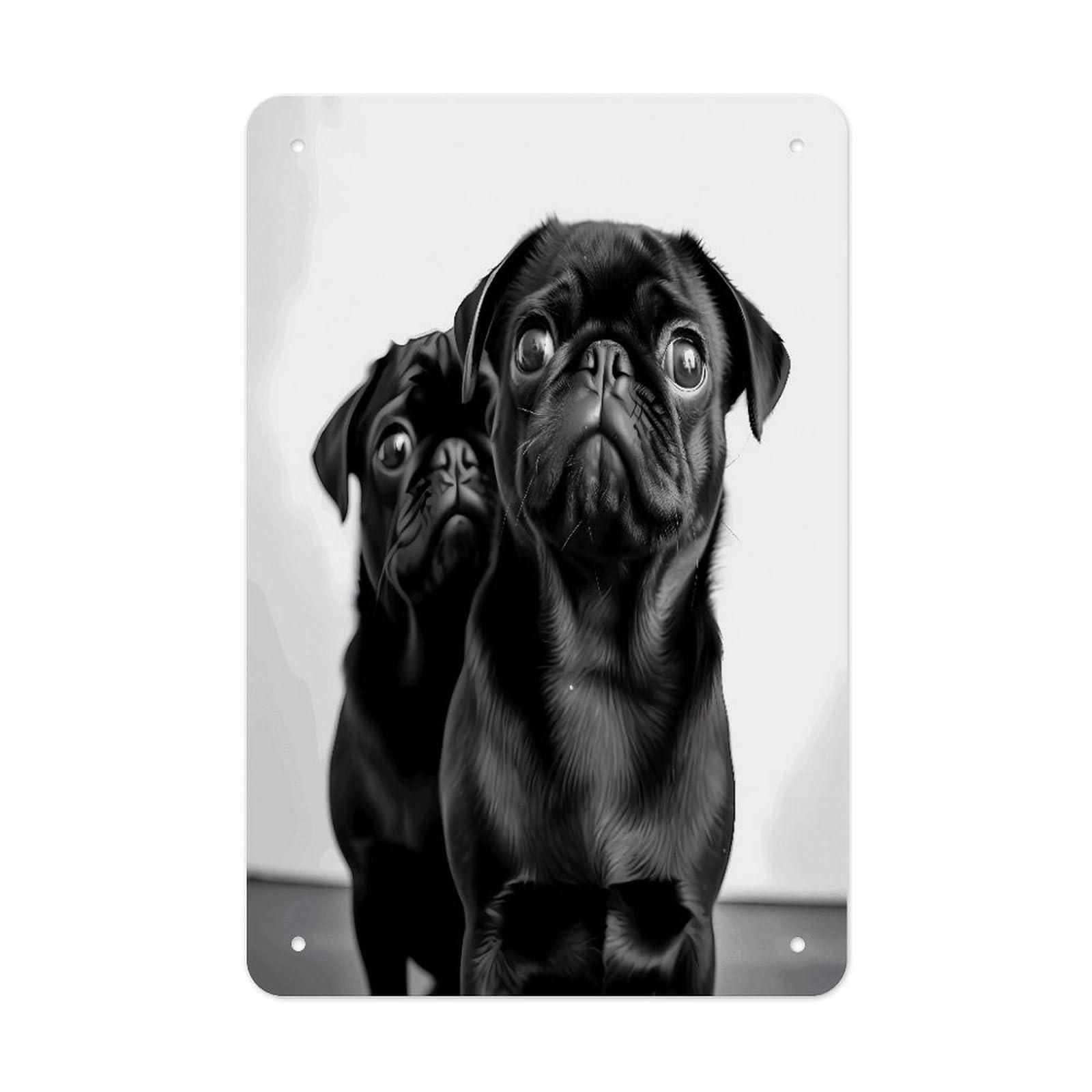 VstaDank Cute Black Pug Dog Metal Tin Signs Personalized Wall Art Prints Decoration Art Poster Funny Vintage Tin Sign Iron Sheet Painting Metal Signboard Decor Painting for Wall Decor