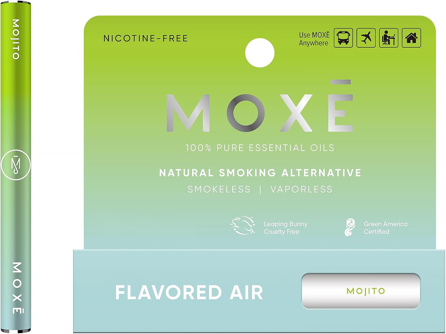 MOXE Natural Mojito Smokeless Inhaler, Non-Electric Craving Relief, 1 PK | Peppermint, Lime, Bergamot &amp; Menthol Essential Oils Flavored Air, Oral Fixation Support, Cooling Sensation, No Batteries