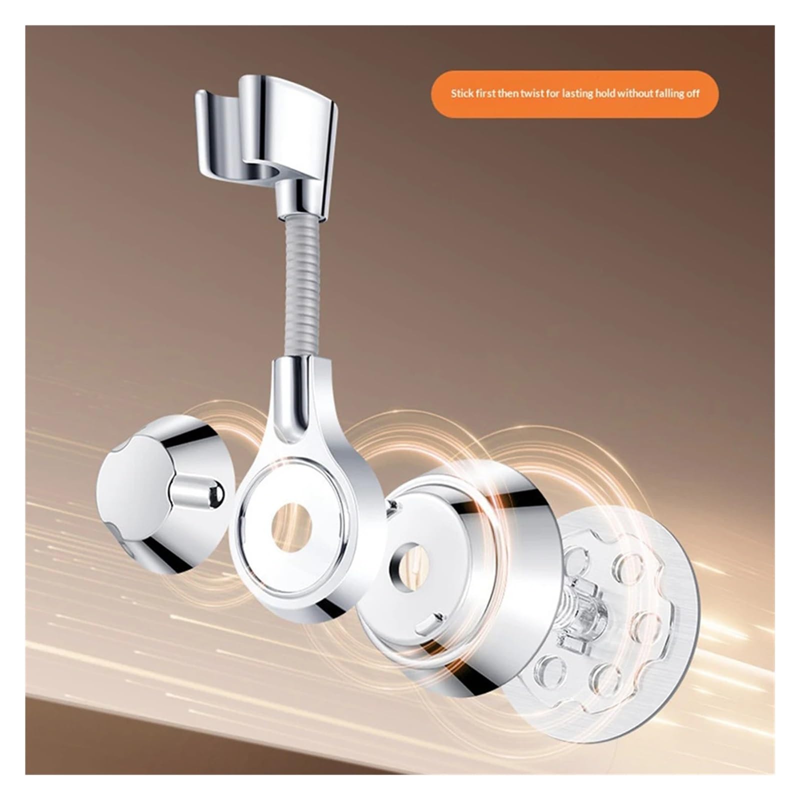 Soporte de cabezal ducha ajustable, soporte adhesivo montaje en pared, rotación 360 ​​grados, boquilla mano resistente, baño Adecuado para cabezales de ducha(Cone Black)