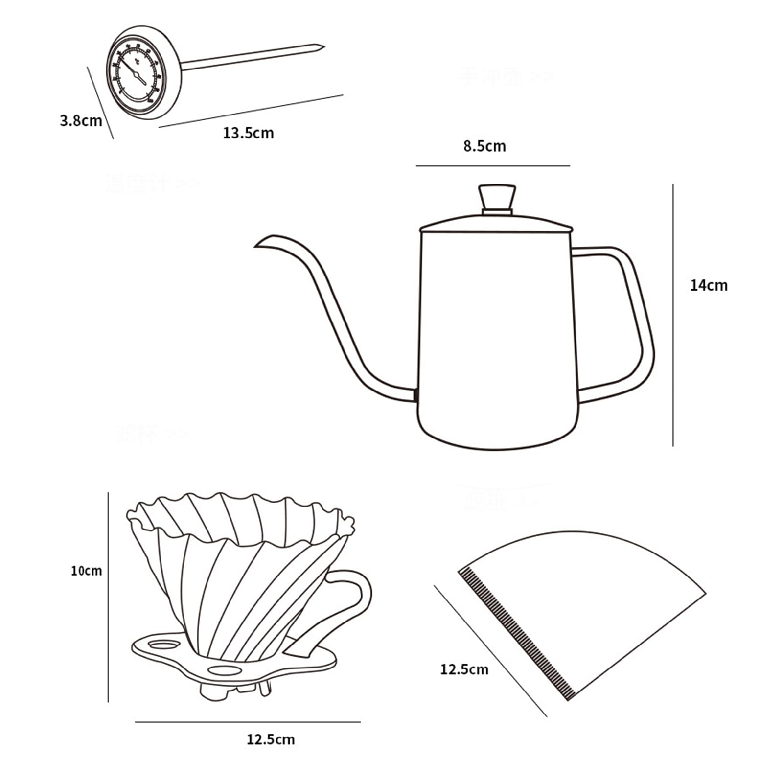 Pour Over zestaw ekspresu do kawy, w tym ręczna patelnia do parzenia, młynek do ziarna, łyżeczka do kawy, szklany kubek filtrujący, doniczka porcji, 40 arkuszy papieru filtracyjnego, waga