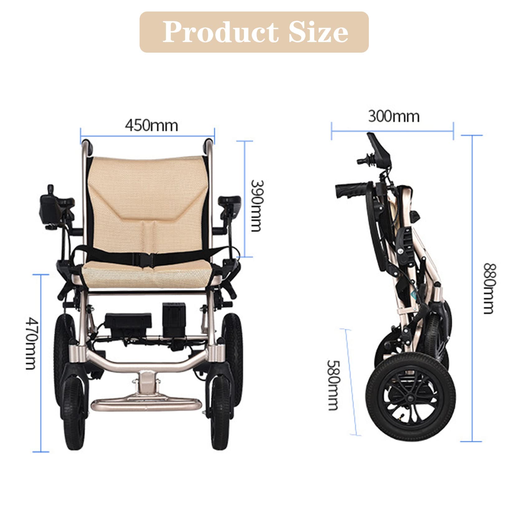 Sillas de ruedas eléctricas plegables ligeras para adultos, silla de ruedas eléctrica plegable portátil, silla de ruedas motorizada, silla de ruedas eléctrica duradera, soporta hasta 220 libras, peso