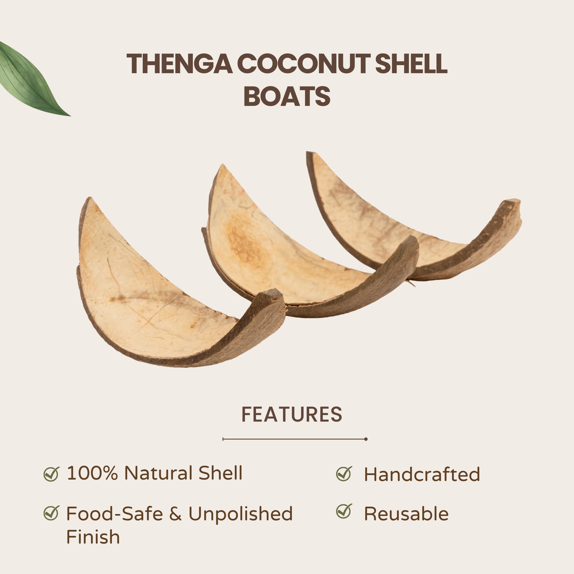Handmade Coconut Shell Serving Boats - Set of 10 -3