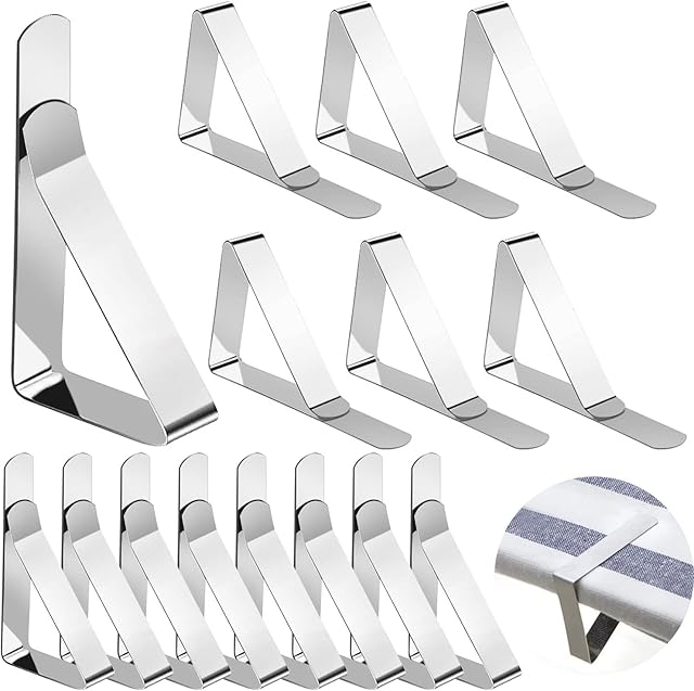 kuou Table Cloth Clips, 16 Pieces Tablecloth Clips Table Cloth Clips for Outside Table Stainless Steel Table Cover Clamps Adjustable Table Cloth Holders for Picnic, Wedding, Party, Dinners