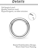 Vista 3 de Ocptiy 6G 8G 12G 14G 16G Anillos de tabique con bisagras Calibradores Túneles Tapones Pendientes Kit de estiramiento de acero quirúrgico con Juego