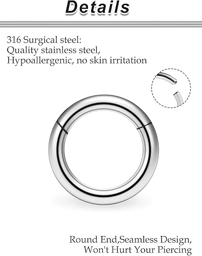 Miniatura 3 de Ocptiy 6G 8G 12G 14G 16G Anillos de tabique con bisagras Calibradores Túneles Tapones Pendientes Kit de estiramiento de acero quirúrgico con Juego