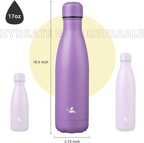 Miniatura 3 de Konokyo Botellas de agua aisladas, termo de acero inoxidable de doble pared de 17 onzas para viajes deportivos, lavanda