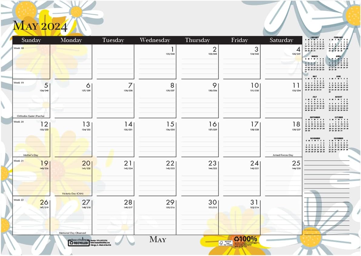 House of Doolittle 2024 Monthly Desk Pad Calendar, Wildflower, 18.5 x 13 Inches, January - December (HOD1976-24)