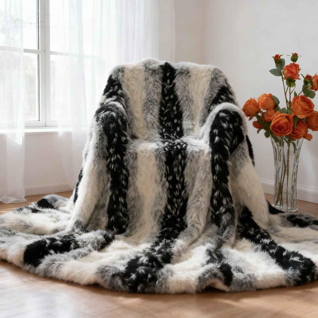 MYRU Premium Faux Fur Throw Blanket - Double-Layered, Ultra Soft & Warm, Comfortable, Easy Machine Washable, Ideal Gift for Home, Office, or Decor(Beige, Throw (51" x 63"))