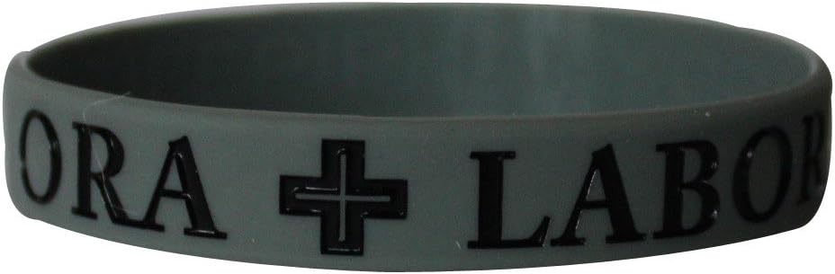 1 - "ORA + LABORA" w/fish (GREY w/Black text) Silicone Wristband in LATIN **Designed by Tifepiphany**