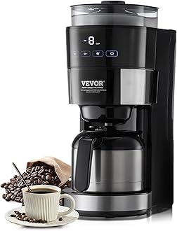 VEVOR Coffee Maker with Grinder, 8 Cup Programmable Coffee Machine, Grind and Brew Coffee Maker with 3 Brew Strength Control, Reusable Filter, Removable Water Tank, for Home Office Restaurant