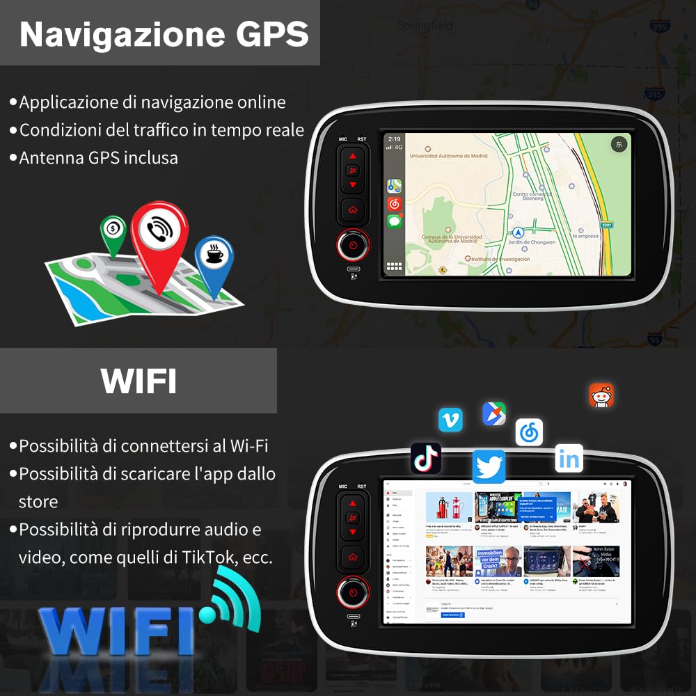 Android 15 Autoradio CarPlay Android Auto per Mercedes Benz Smart 453 Fortwo 2014-2020, 8 Pollici Car Radio con Bluetooth FM RDS Comandi al volante