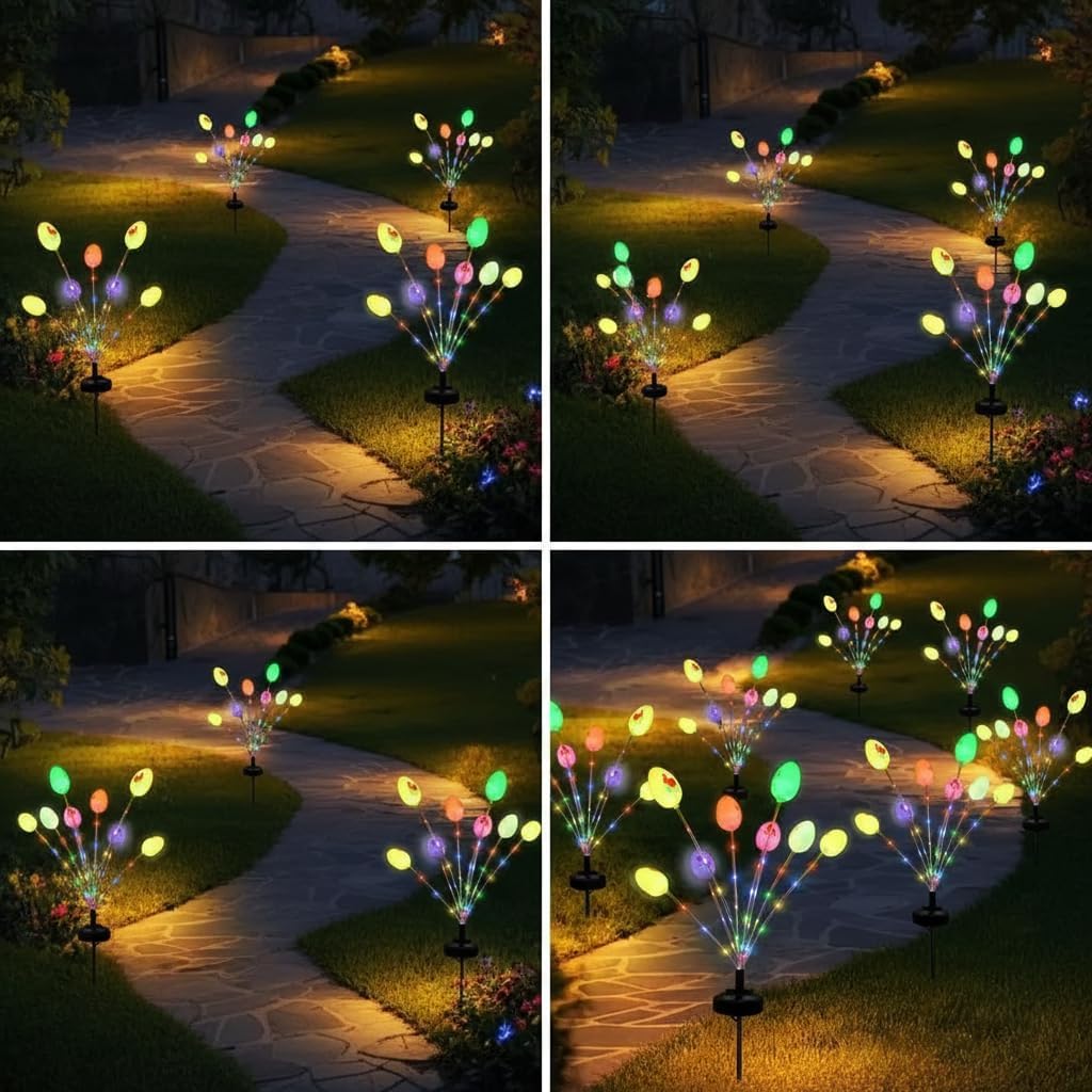 Solar Easter Egg Lights 2 Packs 8 Colors 16LED Waterproof Outdoor Stake Lights for Spring Garden Yard Pathway Lawn Decorations