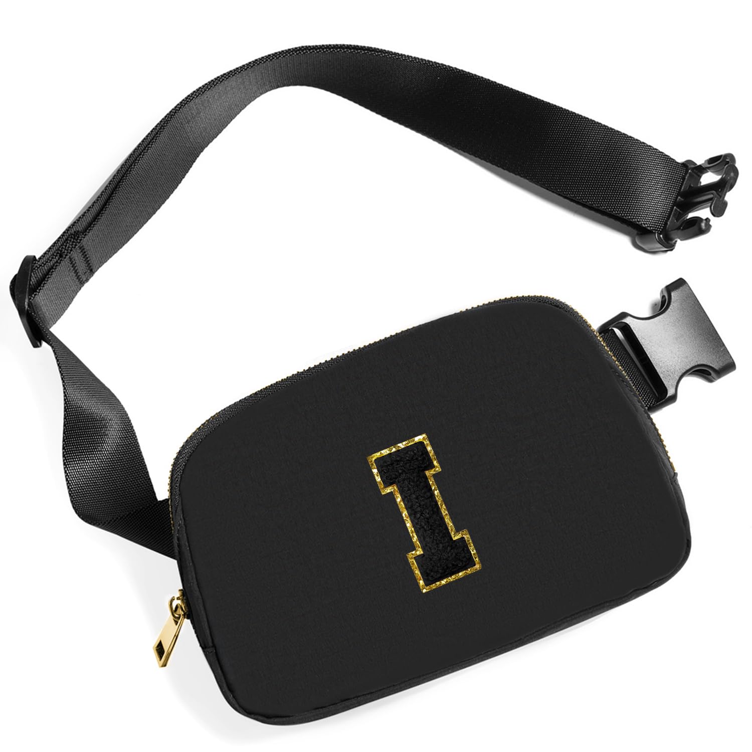 Gitus Gifts for 7 8 9 10 11 Year Old Girls Belt Bag Fanny Pack Crossbody Bags with Initial Letter Patch Birthday Gifts for Daughter Sister Friends Teen girls(Black-I)