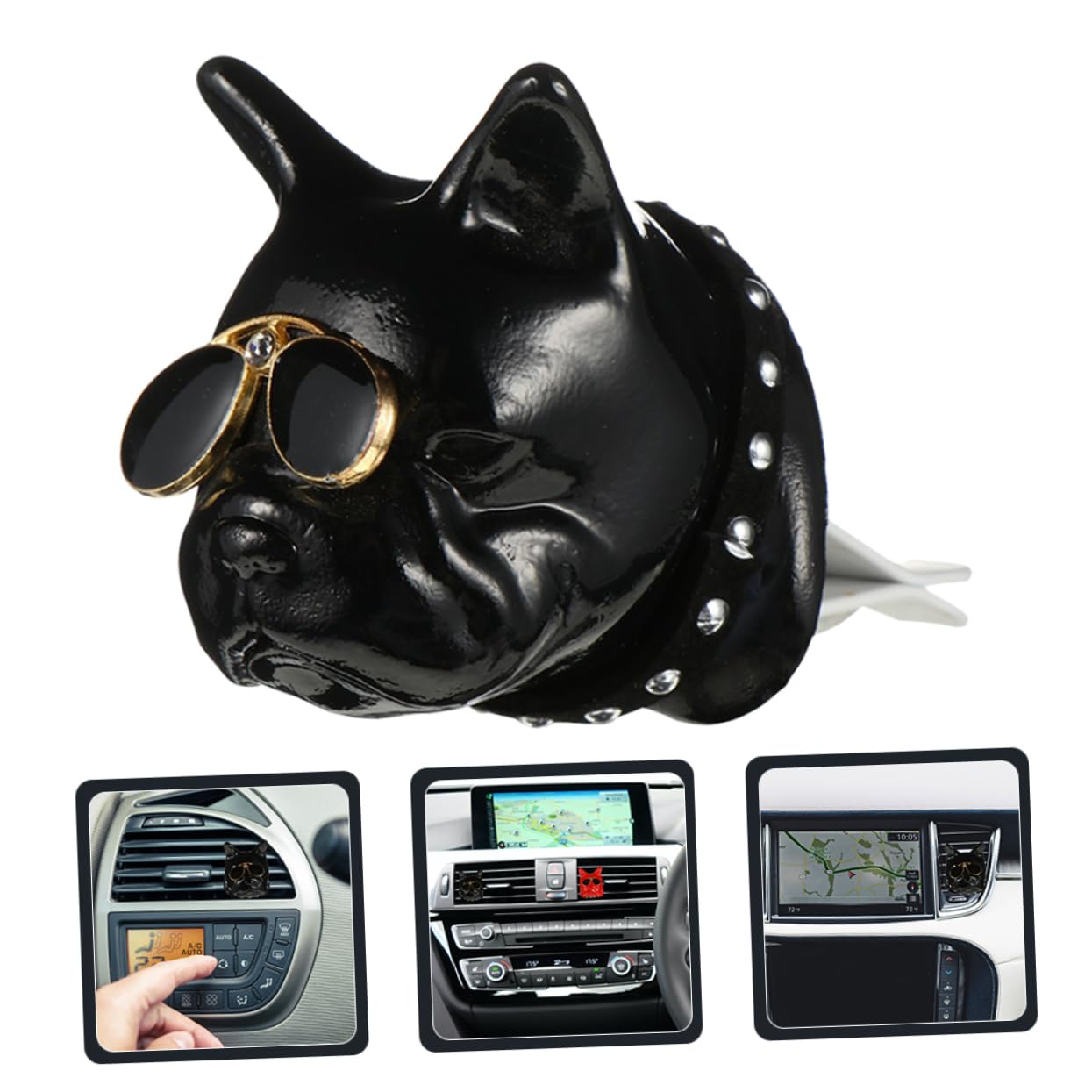 SOLUSTRE 3pezzi Clip Per Bocchetta Aria Auto Forma Di Testa Di Cane Francese Decorazione Interni Auto Accessorio Per Ventilazione Design Unico e Resistente Per Ogni Occasione