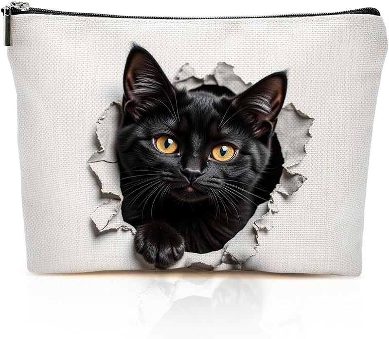 Necessaire de maquiagem YRZGBNM com estampa de gatos, zíper e bolso para viagem, Multicolor 067
