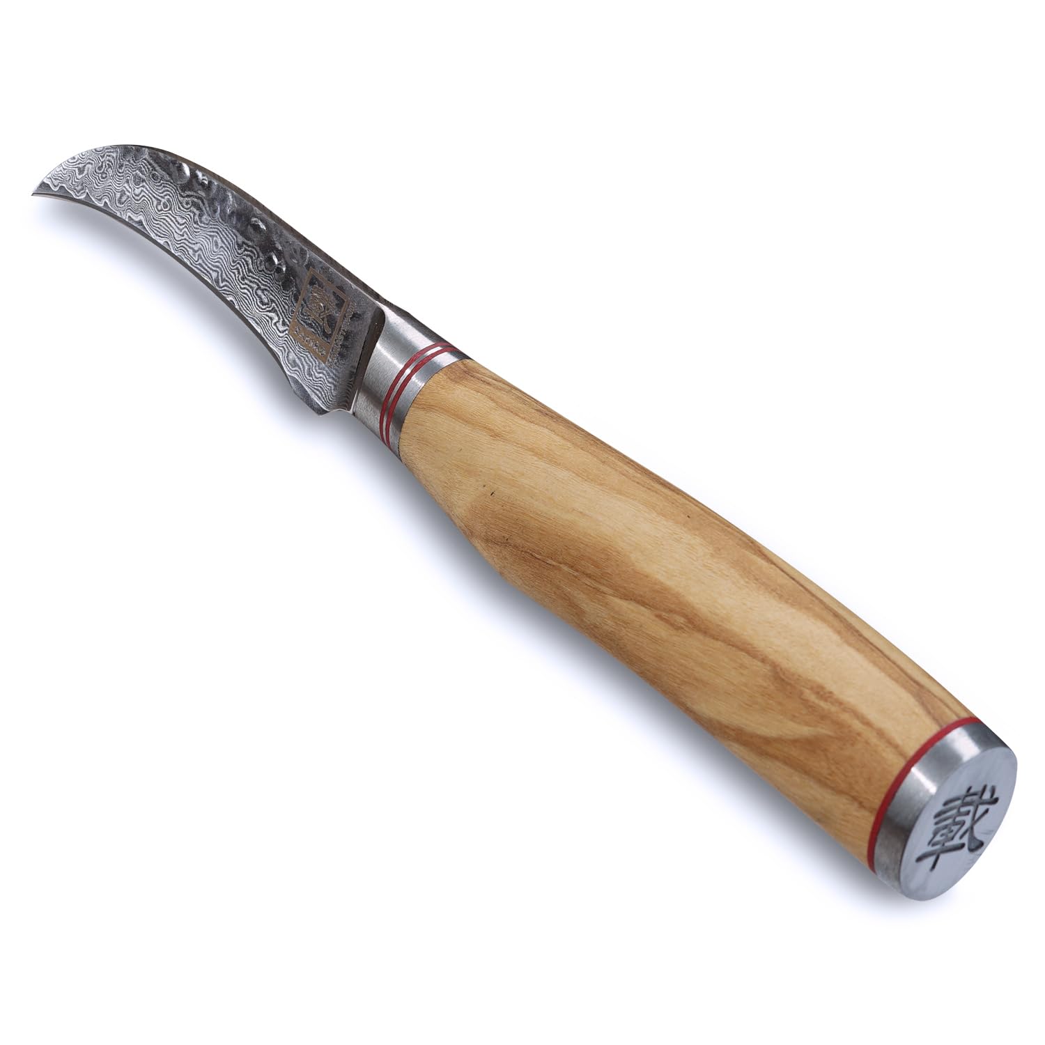 zayiko Olive Damastmesser Schälmesser 7 cm Klinge I aus 67 Lagen I Damast Küchenmesser und Profi Kochmesser aus echtem Damaststahl mit Hammerschlag & Olivenholz Griff