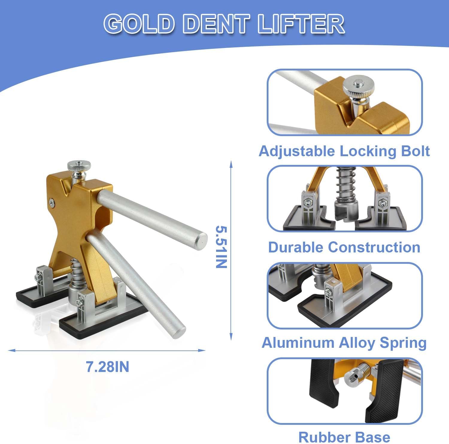 Dent Puller Kit, 108PCS Dent Repair Kit Body Repair Dent Removal Tools with Dent Repair Rods, Gold Dent Lifter, T-Bar, Bridge Dent Puller for Car Dent Removal