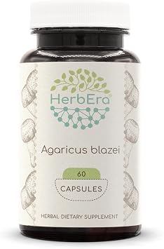 HerbEra Agaricus Blazei 60 Capsules, 500 mg, Agaricus blazei murill Dried Mushroom 60 Capsules