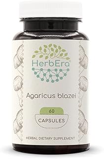 HerbEra Agaricus Blazei 60 Capsules, 500 mg, Agaricus blazei murill Dried Mushroom (60 Capsules)