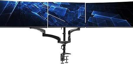 VIVO Triple Pneumatic Monitor Mount for 3 Screens up to 32 Inch, Fully Adjustable, Heavy Duty Desk Stand with C-Clamp Grommet, Black, STAND-V300G