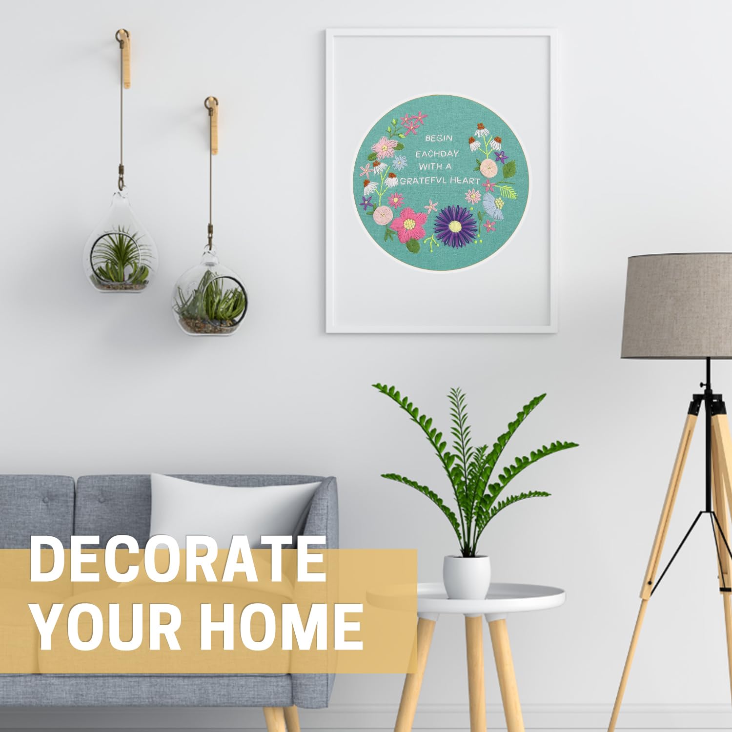 Handmade Embroidery Starter Kit Set with Pattern Including Embroidery Cloth,Bamboo Embroidery Hoop, Color Threads, and Other Tools Kit for Beginners