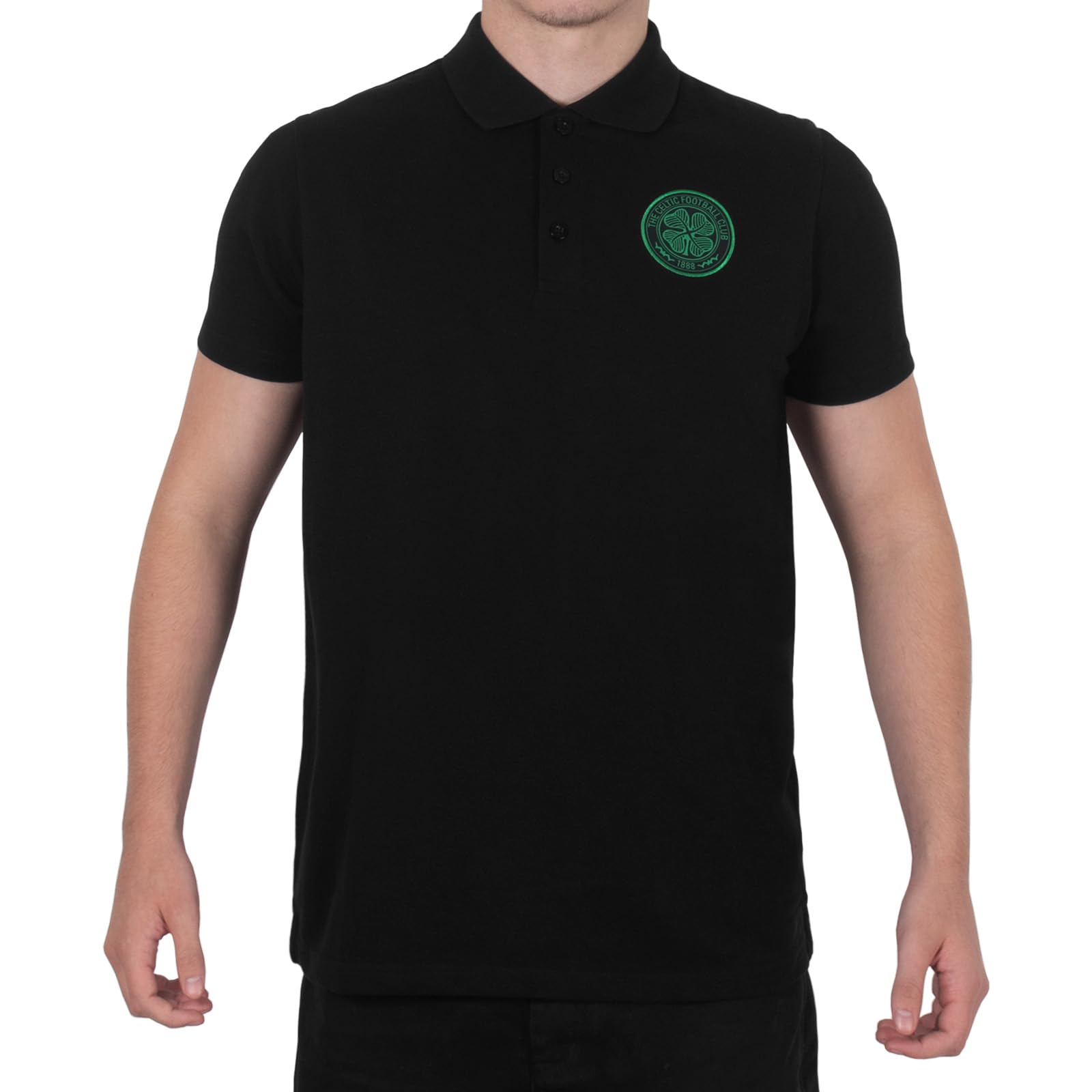 Celtic F.c. Men's Black Single Crest Celtic Fc Official Football Gift Single Crest Polo Shirt Black 3XL