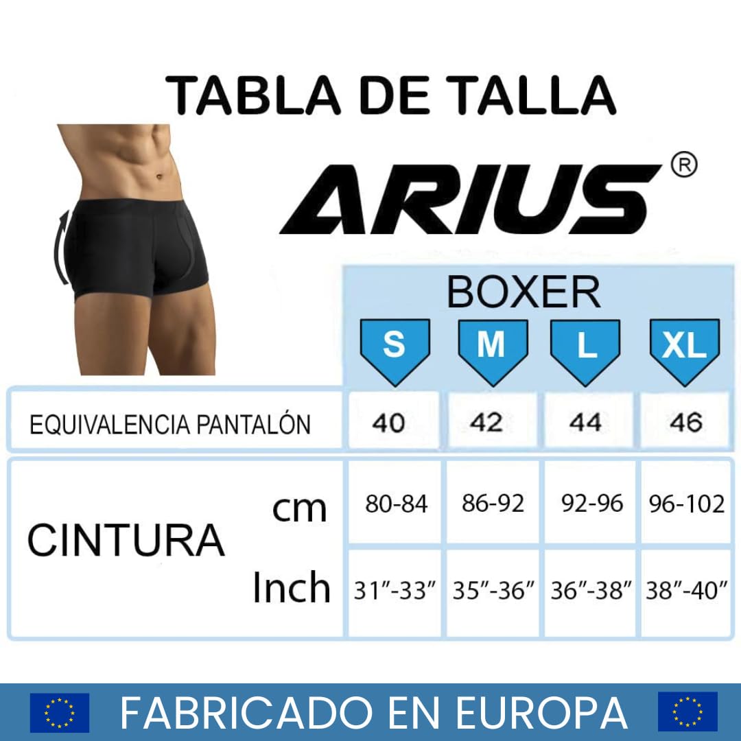 ARIUS Pack 2 Calzoncillos Boxer con Relleno Trasero para Aumentar el Volumen y tamaño de glúteos y Levantar. 1 en Color Negro y 1 en Color Gris - Push up y Relleno de Nalgas