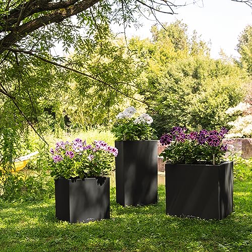 Lechuza Self Watering Plant Pot CANTO Stone 40 Low Plastic Indoor and Outdoor Plant Pot with Drainage Hole H40 L40 W40 cm Graphite Black