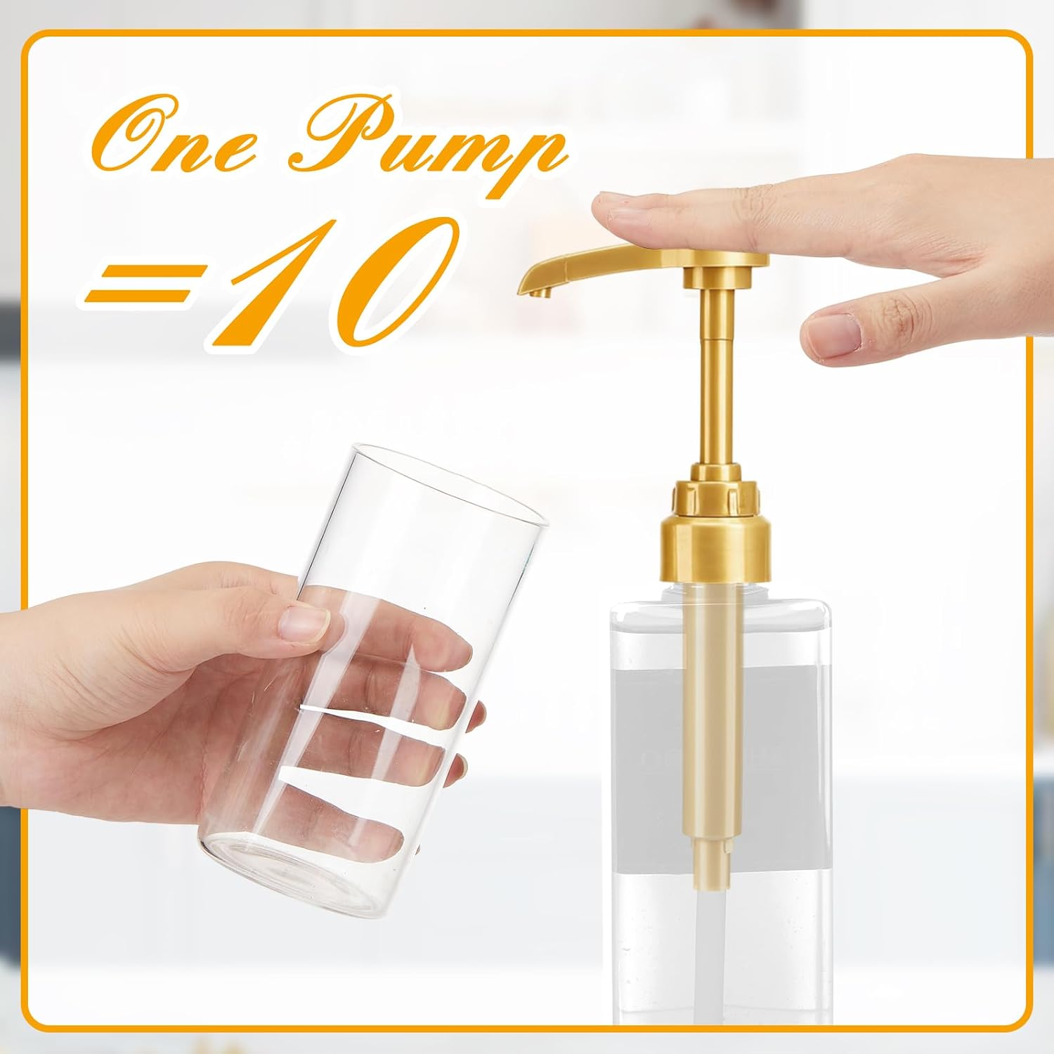 10 Pcs Coffee Syrup Pumps with Tip Covers, Compatible with Monin 750ml Glass Bottles, 1/4 oz Dispensing Pump for Dirty Soda Bar Supplies, Coffee Bar, Latte, Cocktail, Drink Flavoring(Gold)