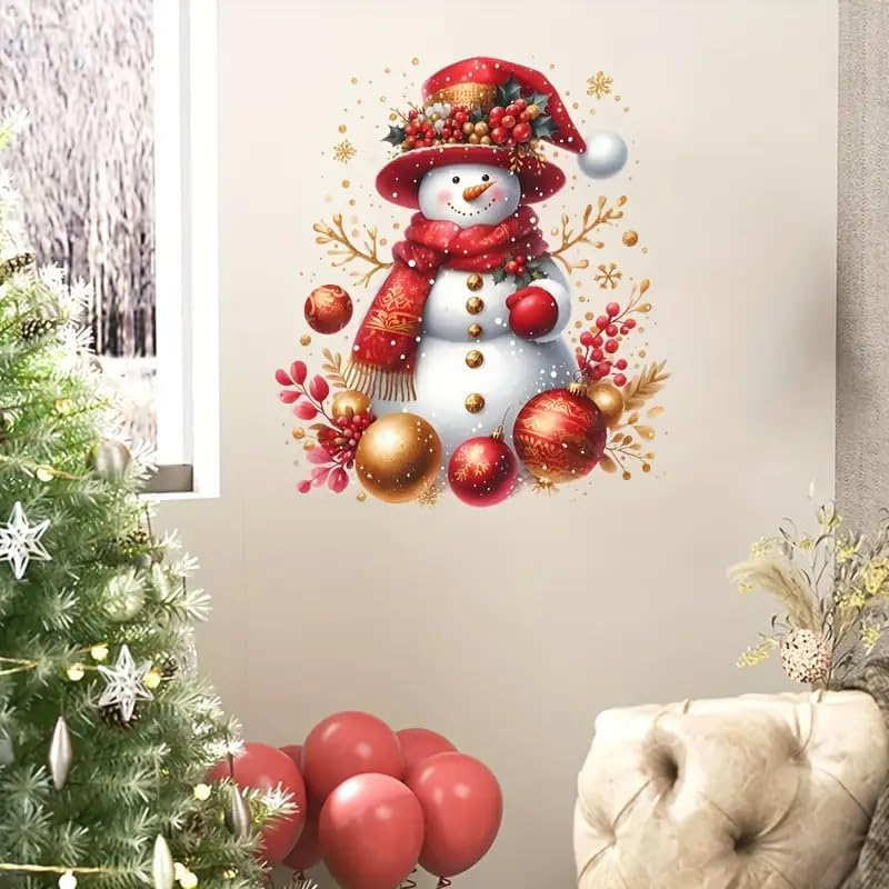 Merry Christmas Snowman Bell Ball Leaf Toilet Cover Sticker Decals,Christmas Ball Flower Ocean Waterproof Toilet Lid Tank Seat Decals Cistern Self-Adhesive Bathroom Wall Sticker