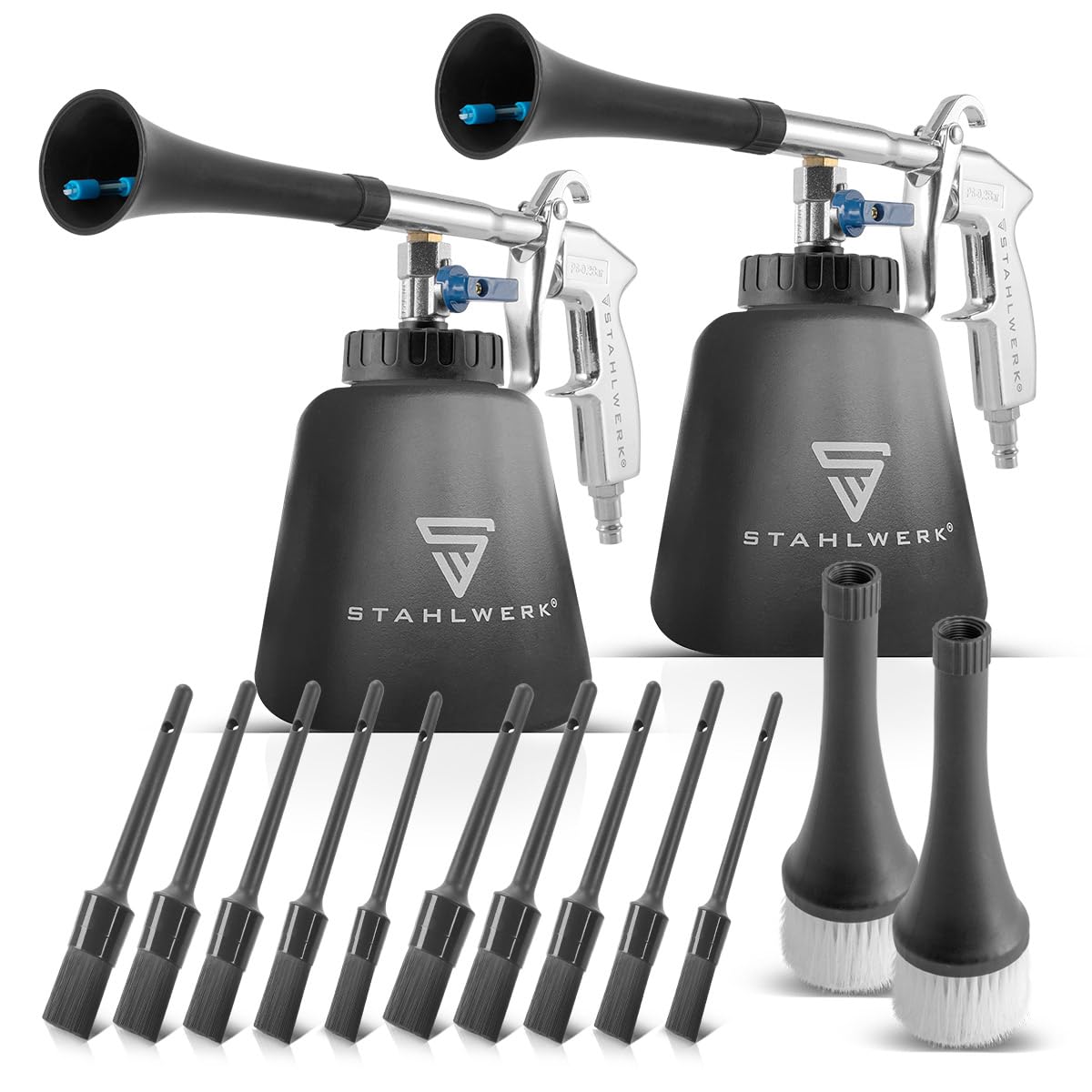 STAHLWERK Druckluft-Reinigungspistole RP-90 ST (2er Set) – Druckluftpistole mit Tornado-Effekt für Auto (KFZ), Werkstatt & Haushalt, Innenreinigung, regulierbares Ventil für Reiniger (schwarz)