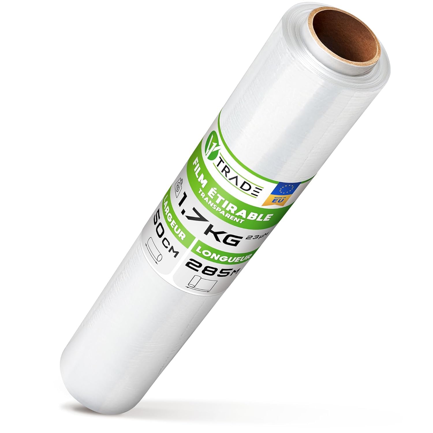 V1 TRADE Film Etirable Demenagement - Film Palette Transparent 50cm x 285m - Plastique Protection pour Colis et Meubles