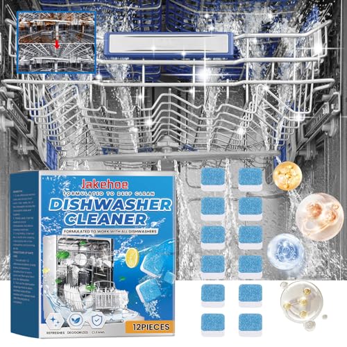 Dishwasher Cleaner And Deodorizer Tablets - 12 Pack Deep Cleaning Descaler Pods for Dish Washer Machine, Heavy Duty, Septic Safe, Natural Limescale Remover, Calcium, Odor, Smell