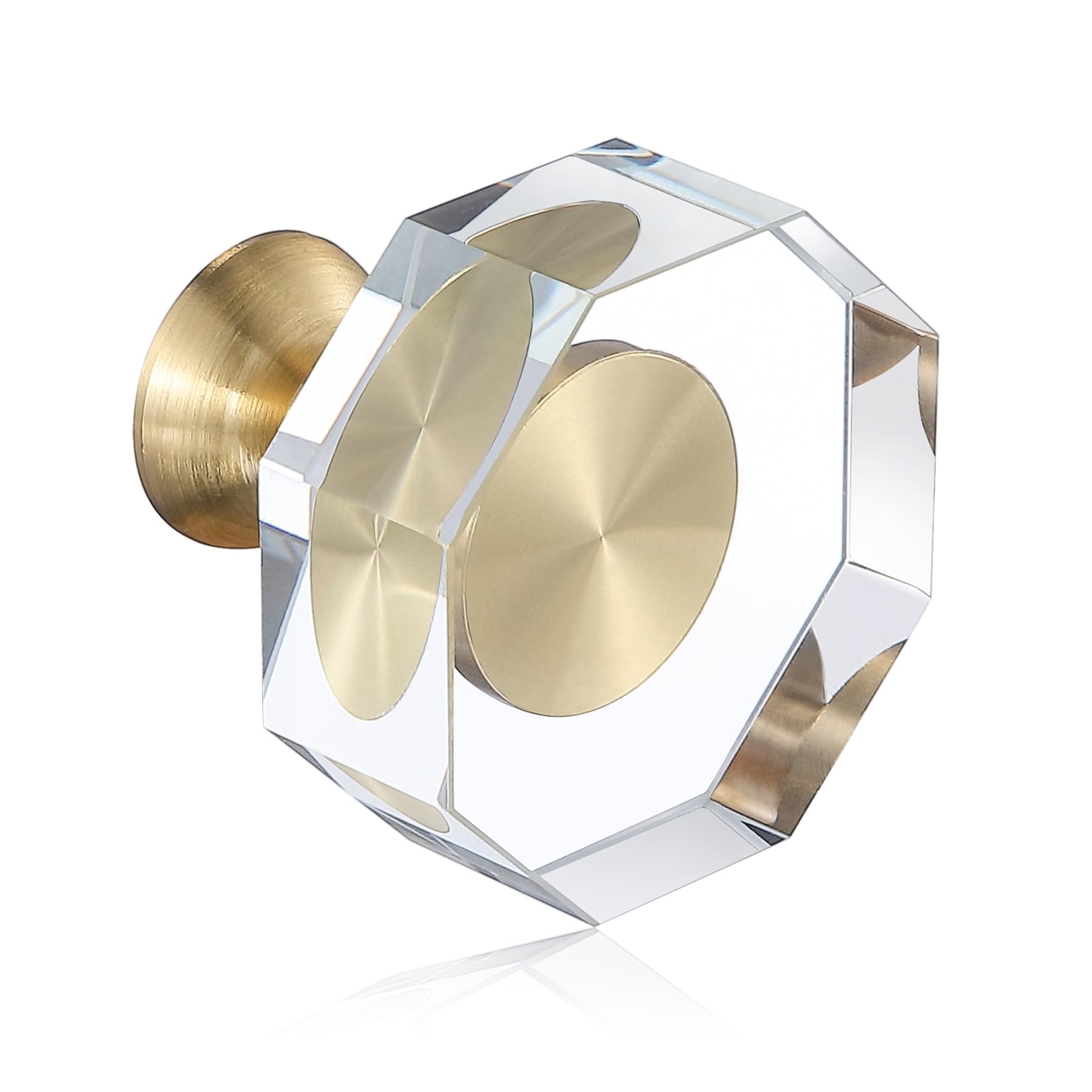 6-Pack 1-1/4-Inch White Cabinet Glass Crystal Pumpkin knobs Brass Drawer Round Knobs Dresser Pulls, Gold Hardware Kitchen Closet knobs for Bifold Doors (Polygonal-1.2inch, 6-Pack)