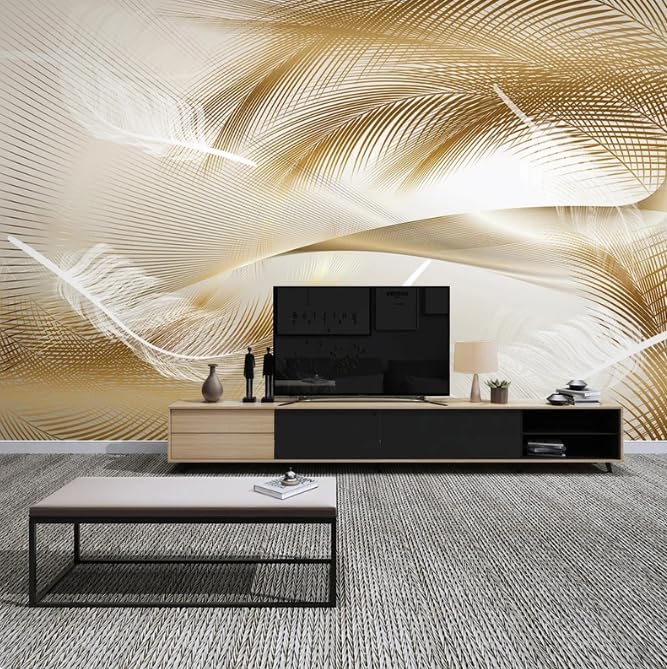 Papier peint d’art moderne 3D plumes d'or 200x140 cm pour salon