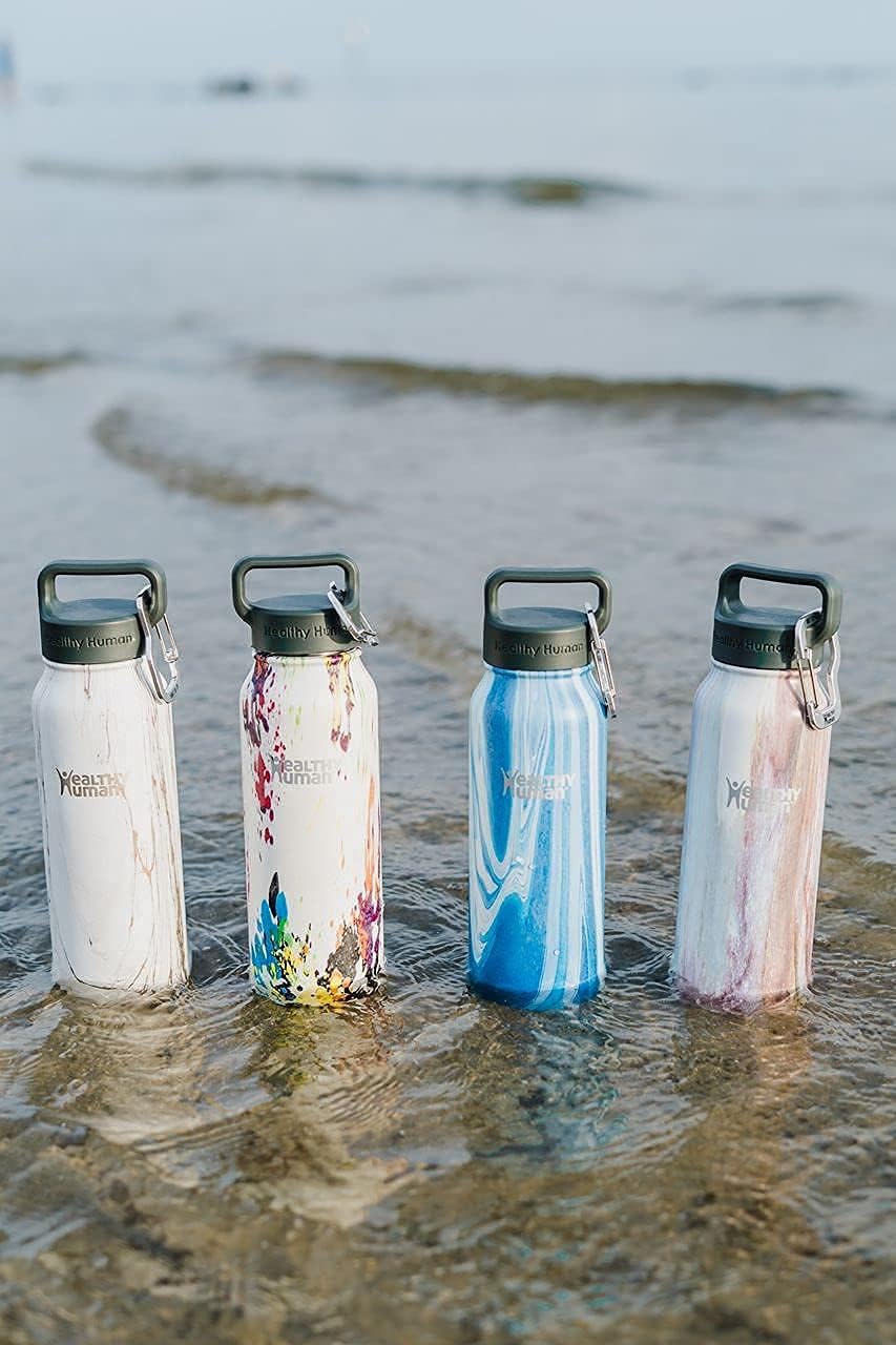 Healthy Human Stainless Steel Water Bottle, Double Walled Vacuum Insulated Tumblers, Travel Bottles with Leak Proof Lid for Adults, Picnic, Camping, Hiking, Outdoor, 16 oz (473 ml), Art Deco