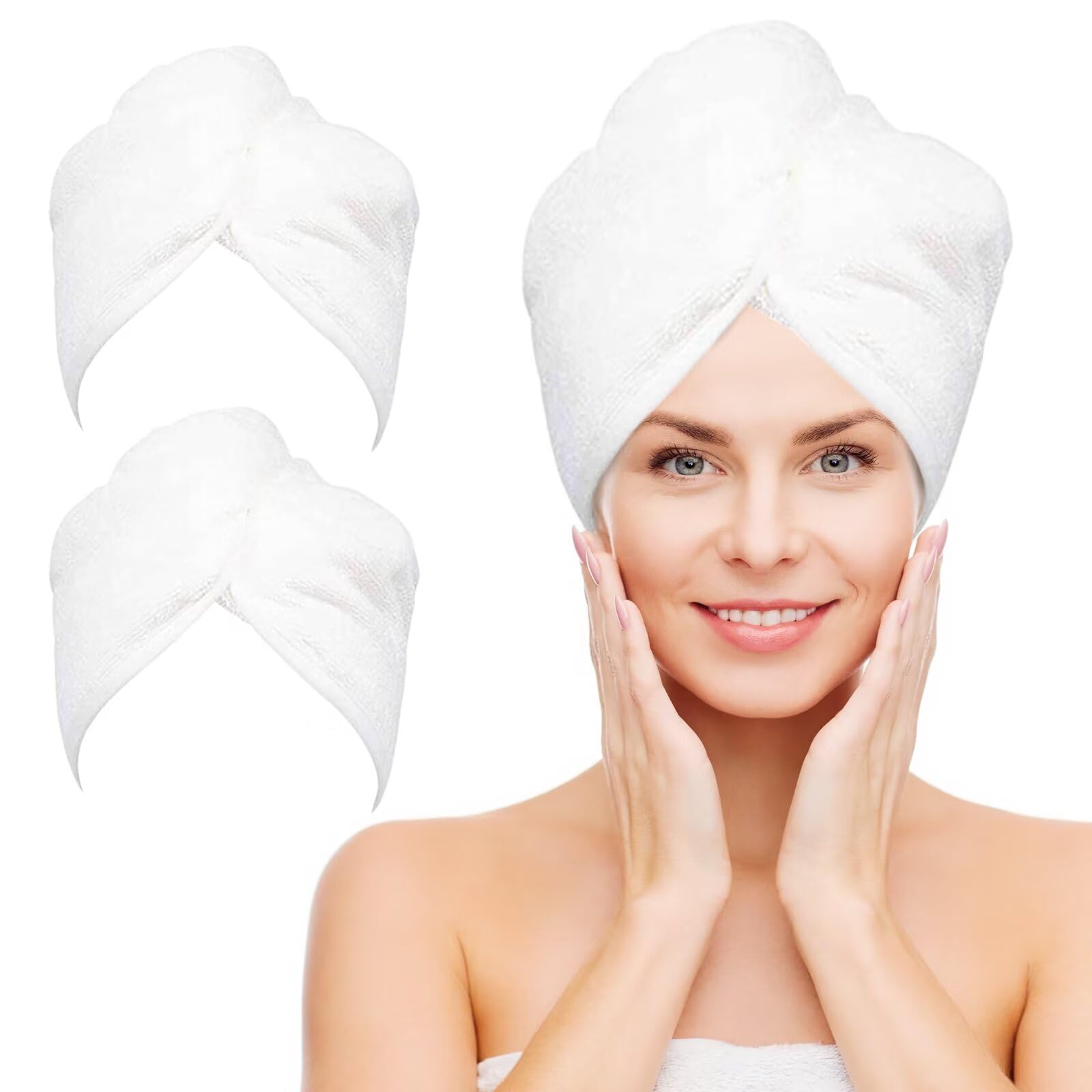 NEXCOVER Haarhandtuch, Mikrofaser, 2 Stück, weiß, 24,9 x 64,8 cm, ultra-saugfähige Haarturbane, schnell trocknende Kopftücher für Damen, nasses Haar, lang, lockig, dickes, krauses Haar