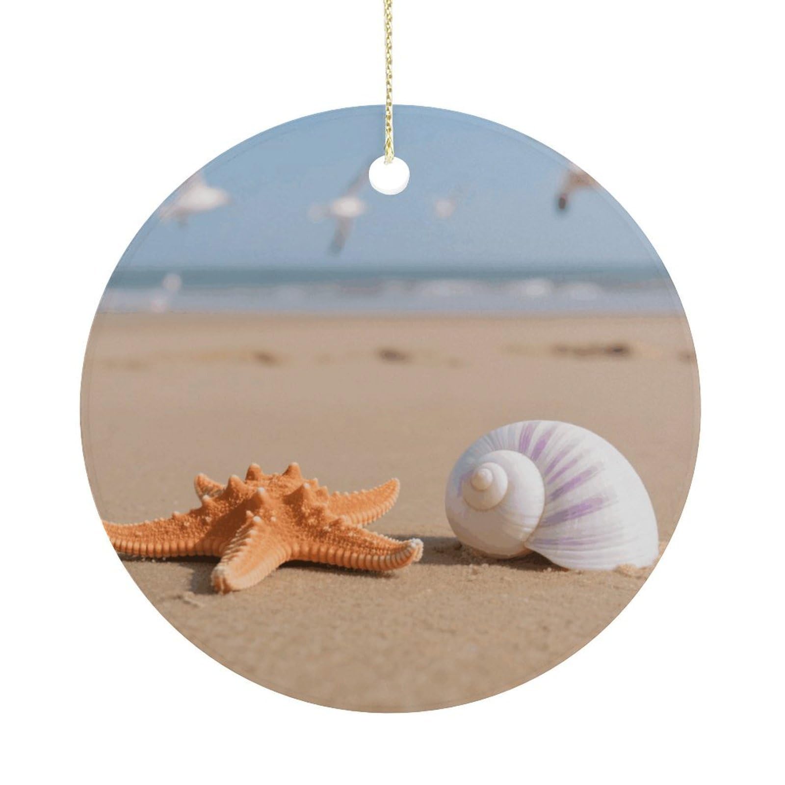 Personalized Christmas Ornaments 2025 Ceramic Hanging Beach Starfish Conch Ornaments with Gold String Double-Sided Vintage Holiday Decorations for Tree Mantel Tabletop Xmas Party Favors