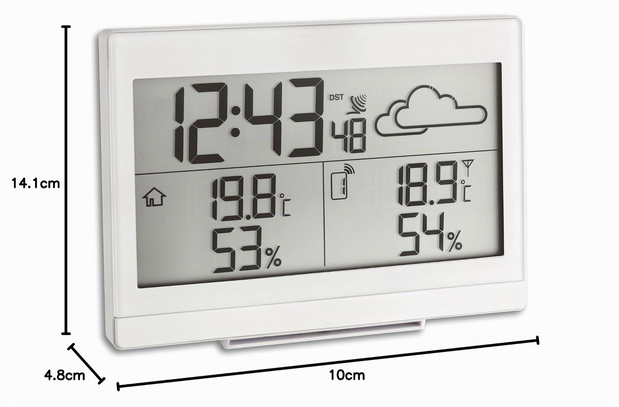TFA Dostmann Casa Funk-Wetterstation, Wettervorhersage, Außentemperatur, Innentemperatur, Luftfeuchtigkeit, mit Funkuhr, L 141 x B 48 x H 100 mm