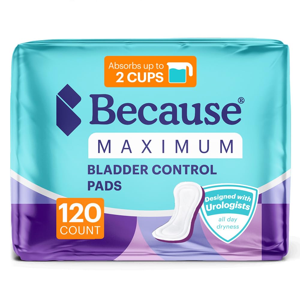 Because Incontinence Pads for Women – Maximum Absorbency for Moderate Bladder Leaks, Discreet Daily Protection, Individually Wrapped, 120 Count, New Version