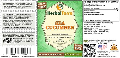 Miniatura 2 de Herbal Terra LLC Pepino de mar (Cucumaria Frondosa) glicerita, pepino de mar seco sin alcohol Extracto líquido 2 oz