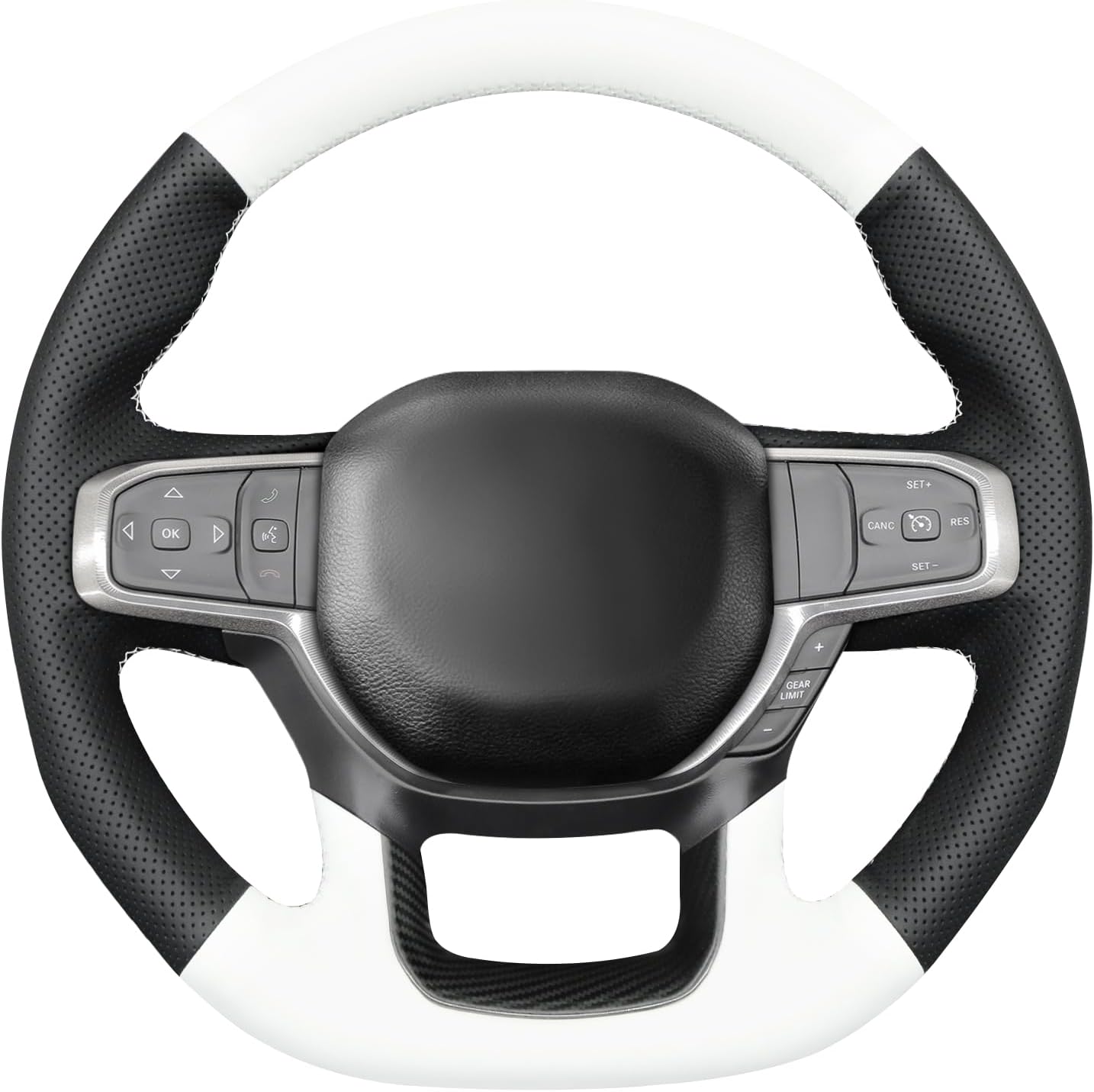 MEWANT Hand Sewn White Leather Steering Wheel Cover Wrap for Dodge Ram 1500 TRX 2021-2024 Steering Wheel Accessories for Dodge Ram 1500 TRX