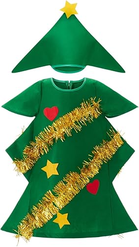 Disfraz de árbol de Navidad para niñas, vestido de árbol de Navidad de manga corta con sombrero, traje de cosplay, 2 piezas