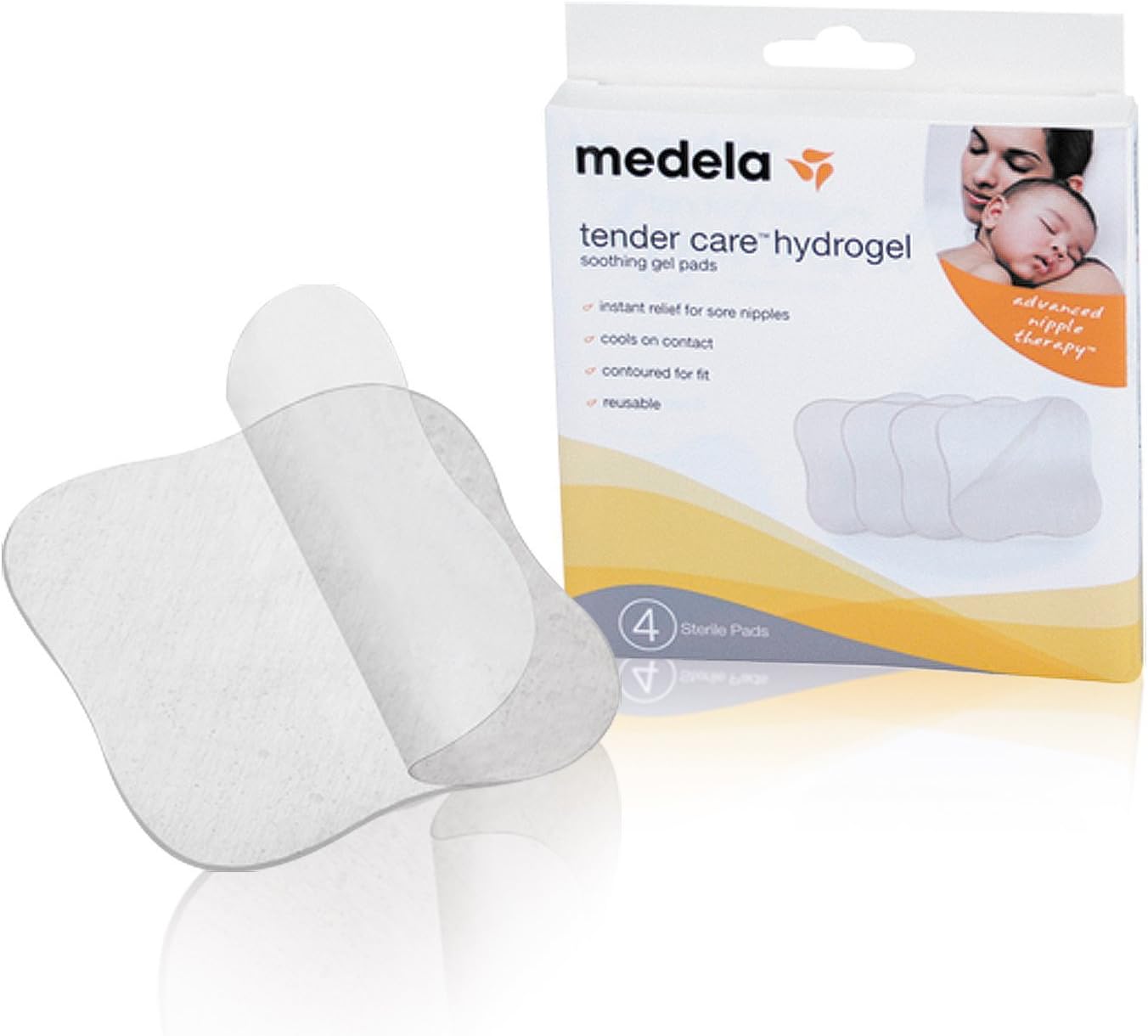 Medela Soothing Gel Pads for Breastfeeding, 4 count, Tender Care Hydrogel Pads, Advanced Nipple Therapy, Instant Cooling Relief for Tender Nipples, Reusable