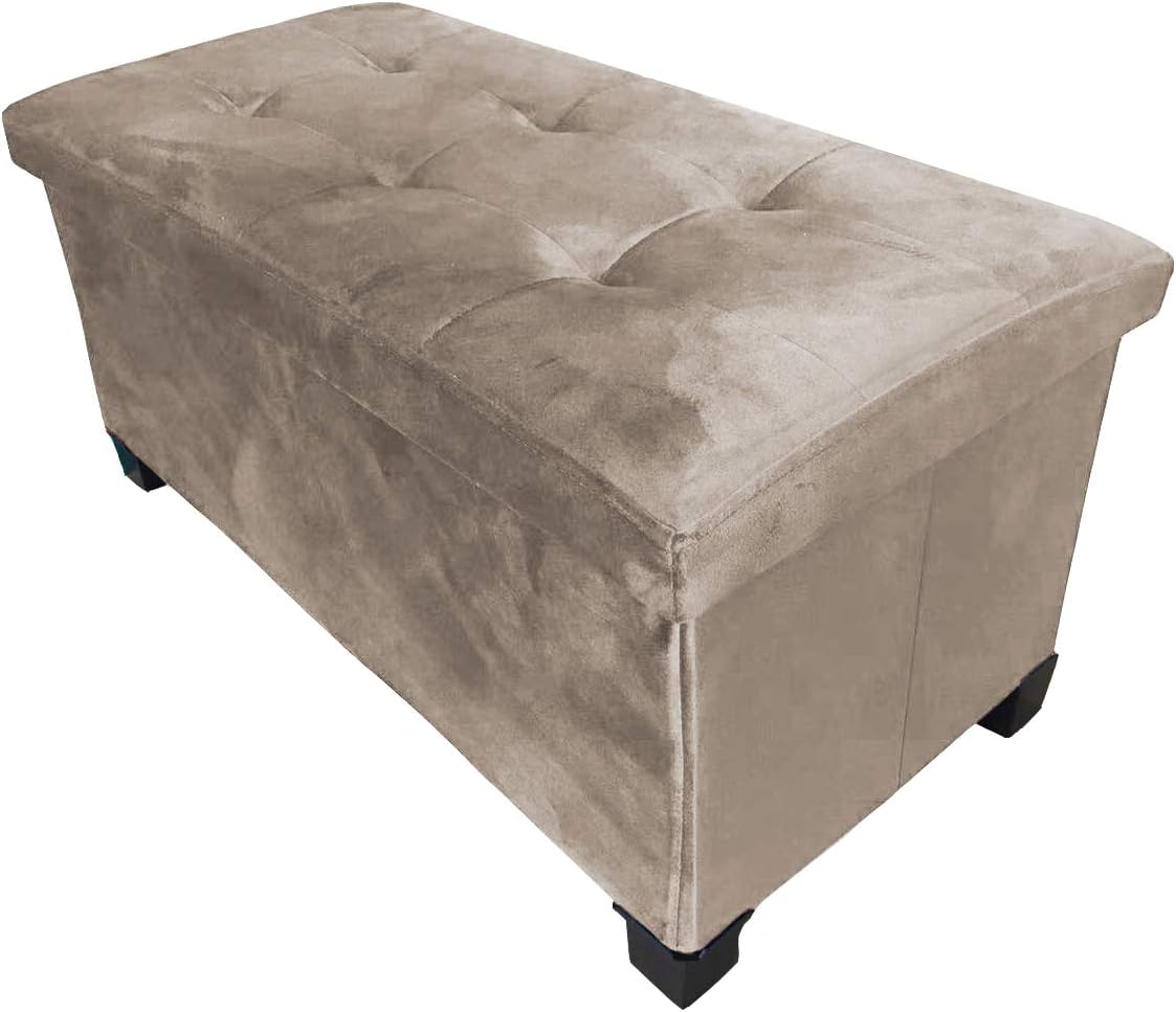HomeHarmony® Velvet Folding Storage Ottoman Bench Cube Footrest with Legs/Feet Quick and easy to Assemble (Mink, Large)