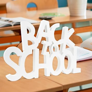 Back to School Decorations First Day of School Wooden Sign Letter Cutouts Table Centerpieces White Photo Booth Props for Welcome Back Decorations School Themed Party