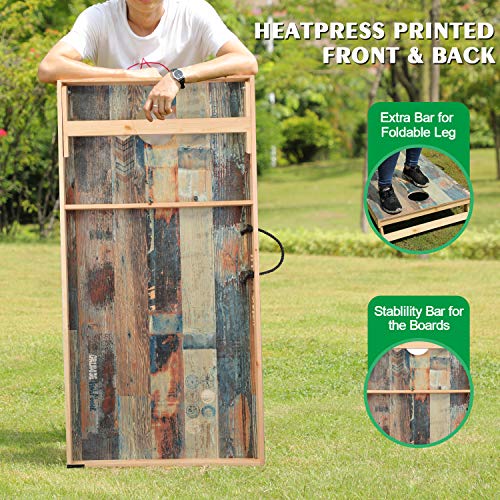 OOFIT Solid Wood Premium 2'x4' Official Size Cornhole Game Set with Fashionable, Durable Printed Surface and Underneath, Portable Regulation Cornhole Bean Bag Toss Game - Thumbnail 3