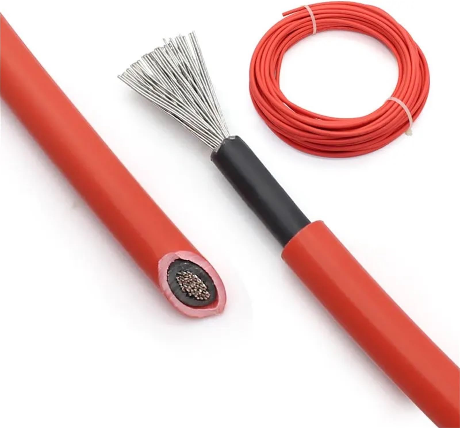 Cable Solar de Cobre estañado TUV, 25/50 Metros/Rollo, 6 mm², 10 AWG, Rojo y Negro, 50 m, for Conexiones de Paneles solares.(50 Meters Red)