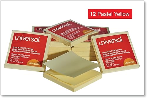 Miniatura 5 de Bloc de notas autoadhesivas plegables con abanico, 3 x 3, amarillo, 100 hojas, paquete de 12 unidades